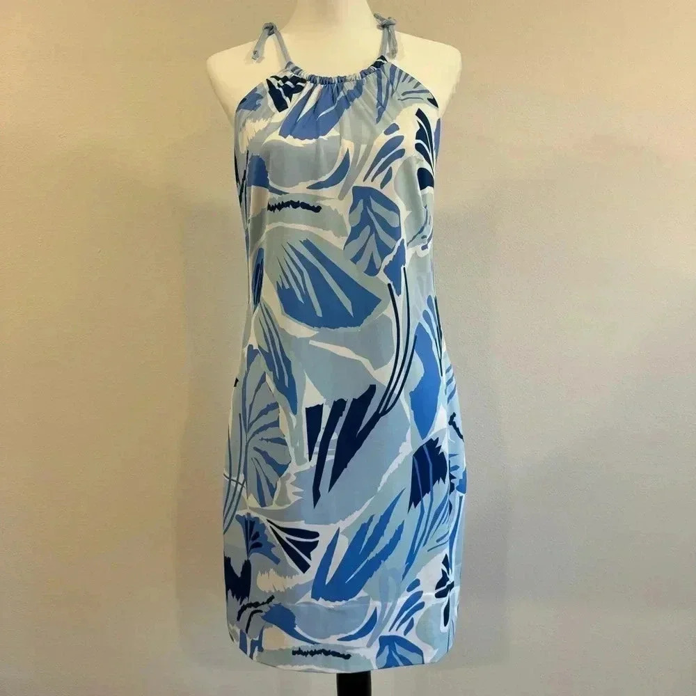 Gretchen Scott Halter Dress Sleeveless Tropical Resort Coastal Chic Beachy S